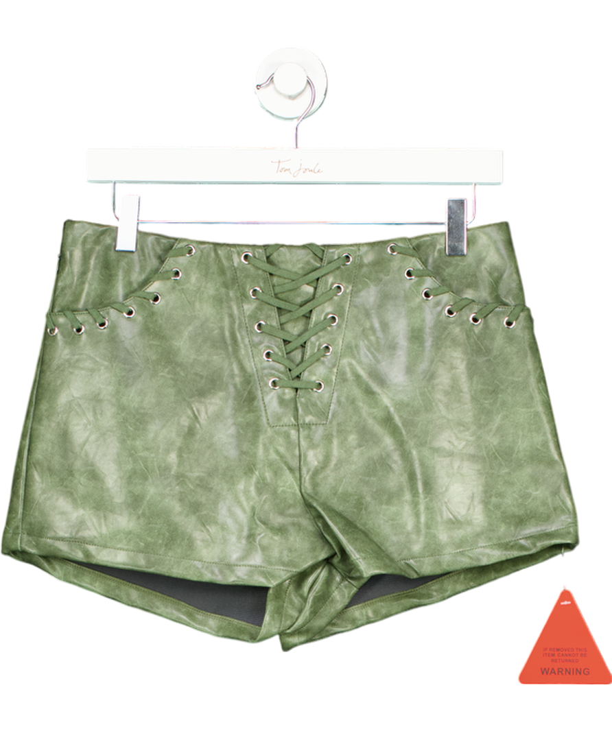 Ego Green Pu Lace Up Front Shorts In Acid Wash UK 10