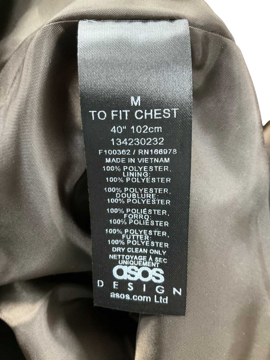 ASOS Brown Single Breasted Overcoat UK M