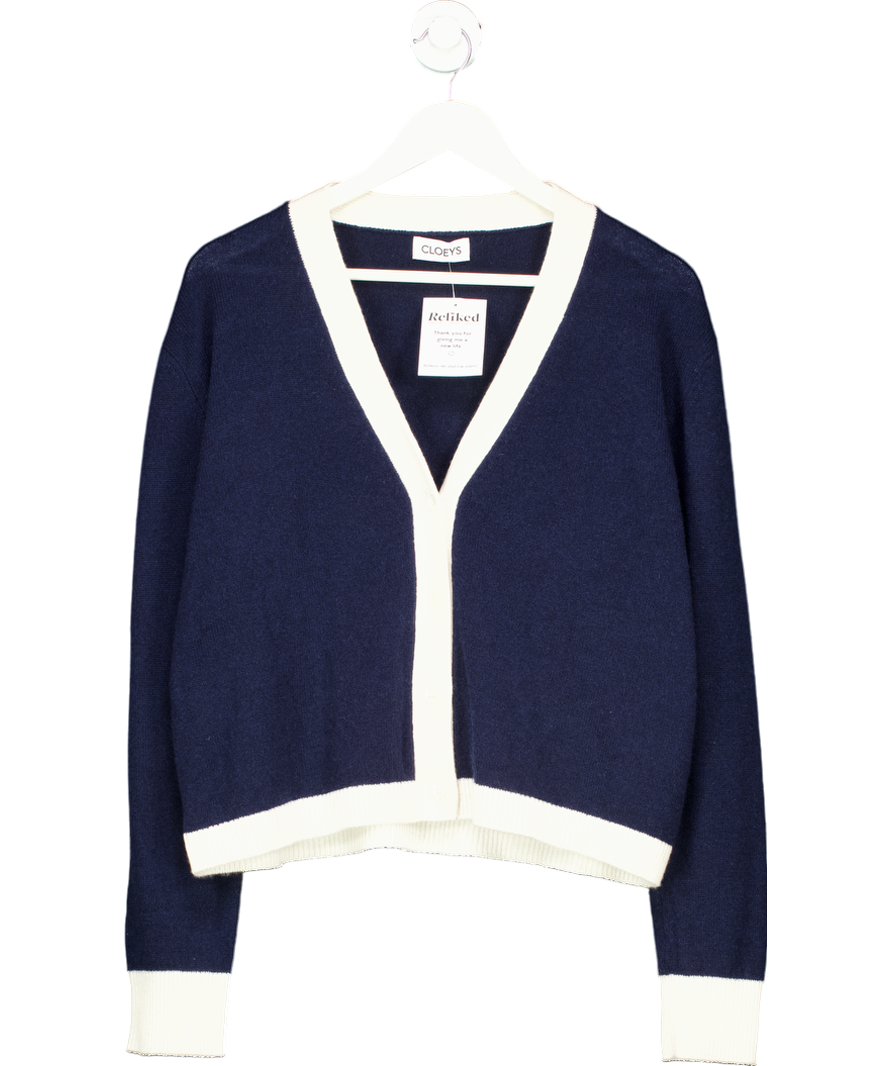 Cloeys Colourblock Softest 100% Cashmere Cardigan Blue & White UK M/L