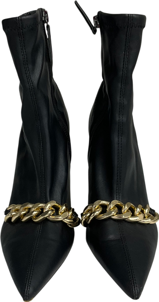 ZARA Black Gold Chain Faux Leather Ankle Boots UK 5 EU 38 👠