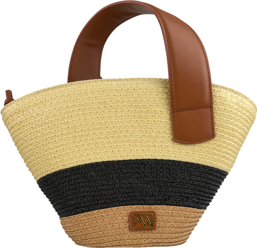 Parisa Wang Natural Raffia / Brown Audrey Fan Bag