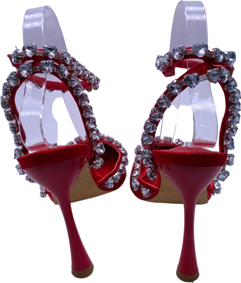 Fashion Nova Red Rhinestone Embellished Pointed Heels UK 4