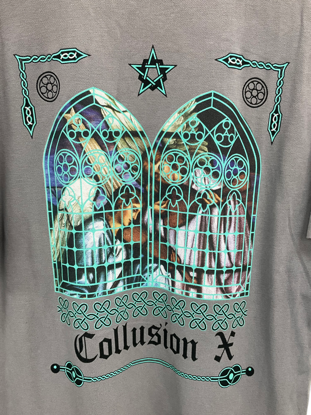 Collusion Grey T-shirt With Stained Glass Back Print UK L