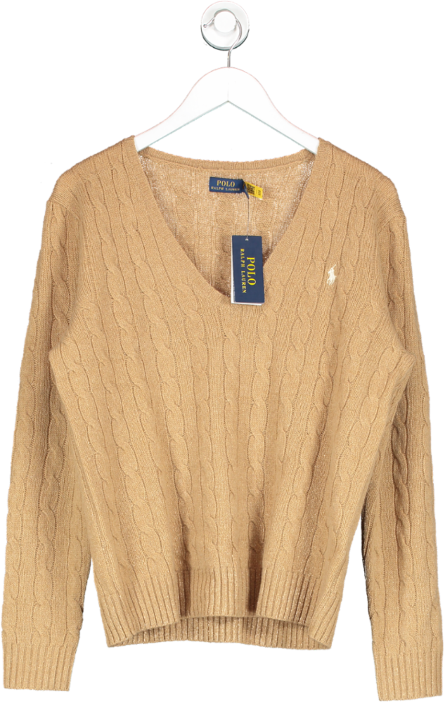 Polo Ralph Lauren Beige Cable-knit Wool-cashmere V-neck Jumper BNWT UK XL