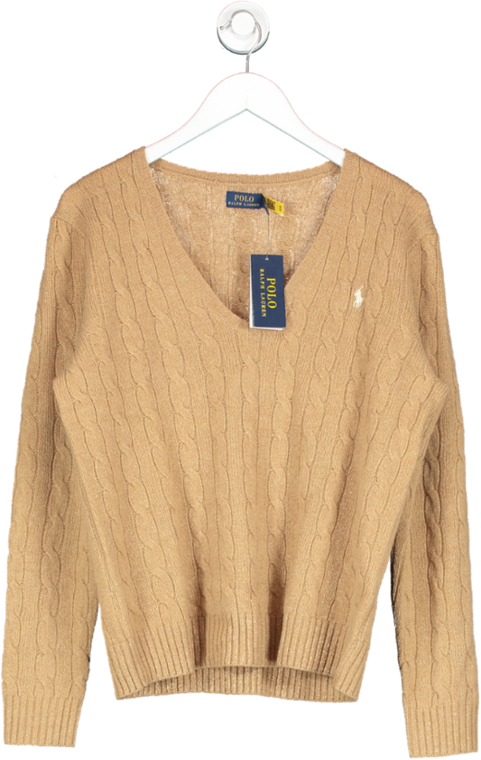 Polo Ralph Lauren Beige Cable-knit Wool-cashmere V-neck Jumper BNWT UK XL