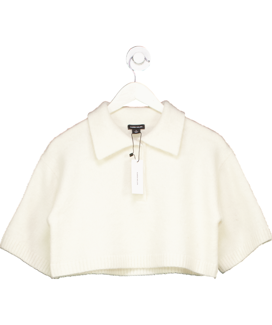 Karen Millen Cream Alpaca Wool Fluffy Knit Polo Top UK XS