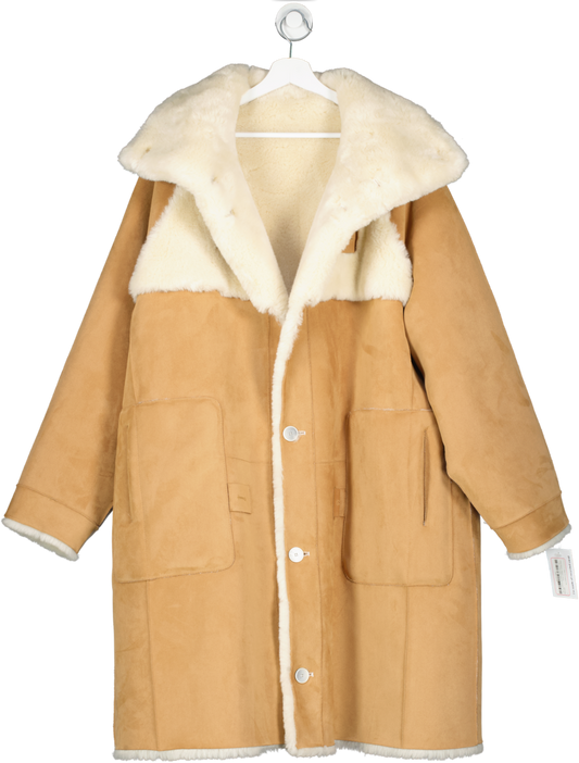 angelo bianco Brown Faux Fur Longline Oversized Coat UK M/L