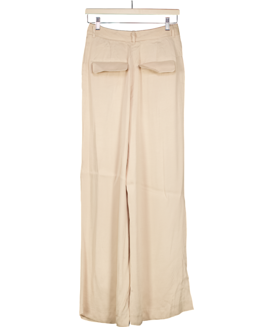 ZARA Beige Satin-feel Pocketed Wide Leg Trouser UK S