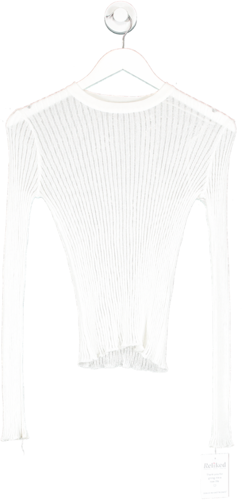 ZARA White Semi Sheer Cotton Long Sleeve Crop Top UK S
