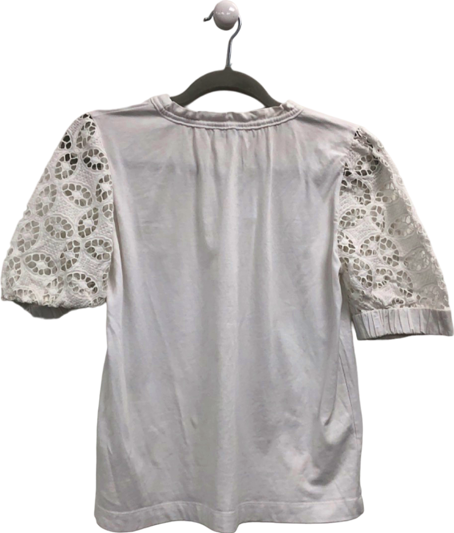 Sandro White Lace Sleeve Top S