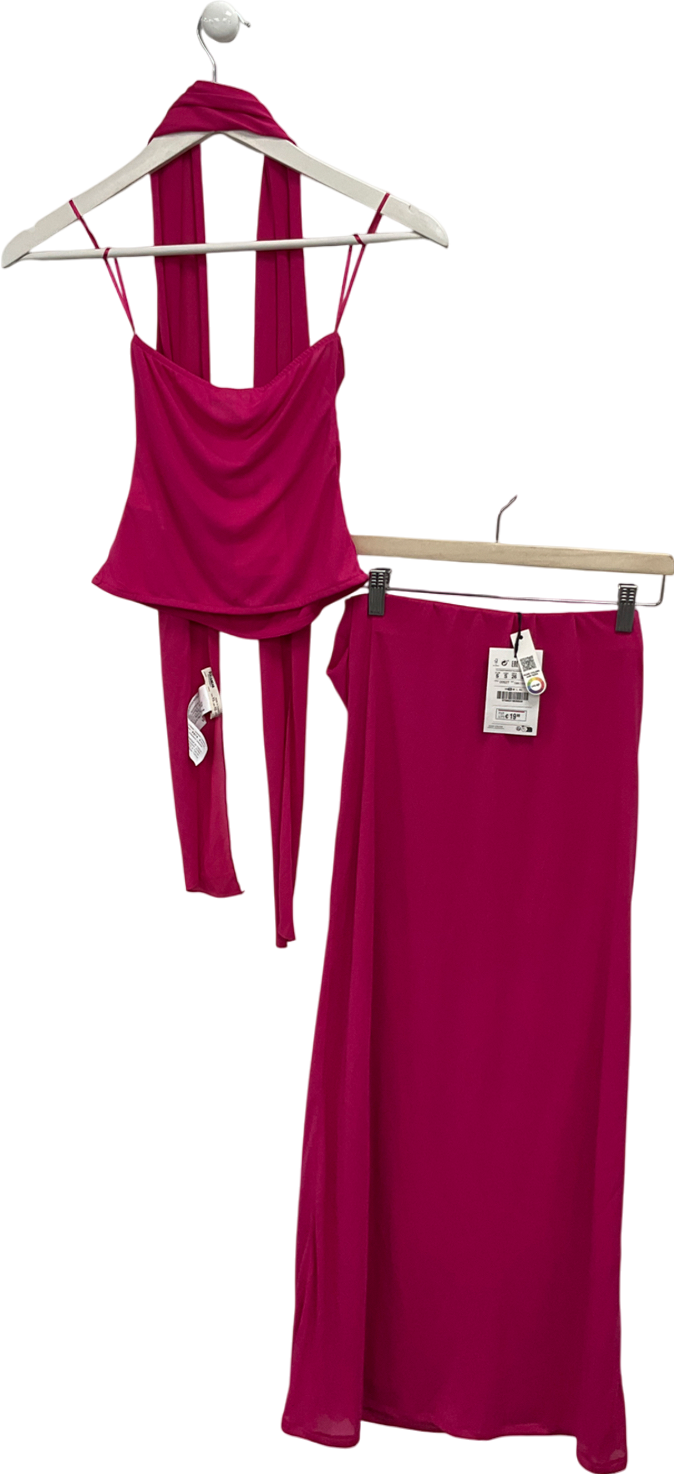 Pull&Bear Tulle Mesh Pink Skirt And Bandeau Top UK S