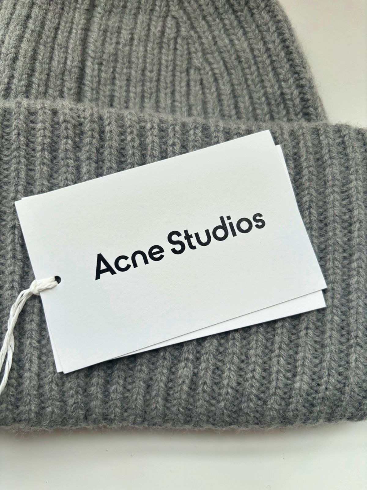 Acne Studios Grey Large Face Logo Ribbed Wool Beanie Hat One Size