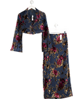 Nasty Gal Blue 2-piece Floral Devore Cropped Shirt And Skirt UK 6