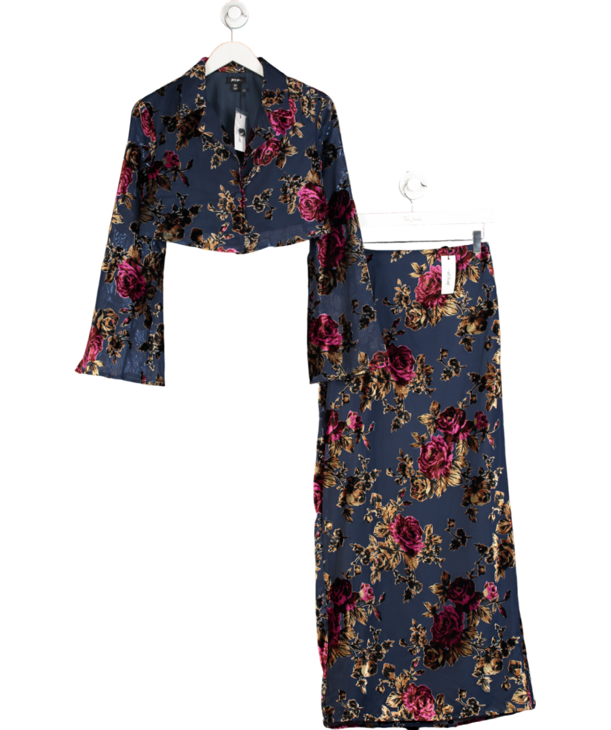 Nasty Gal Blue 2-piece Floral Devore Cropped Shirt And Skirt UK 6