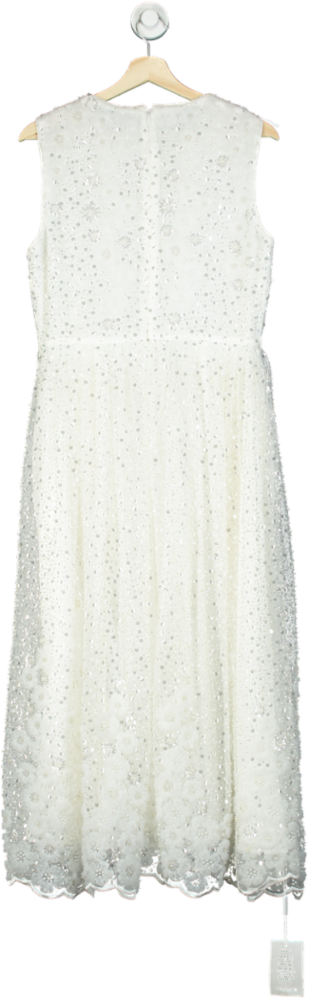 Self-Portrait White Beaded Sequin Midi Dress UK 12