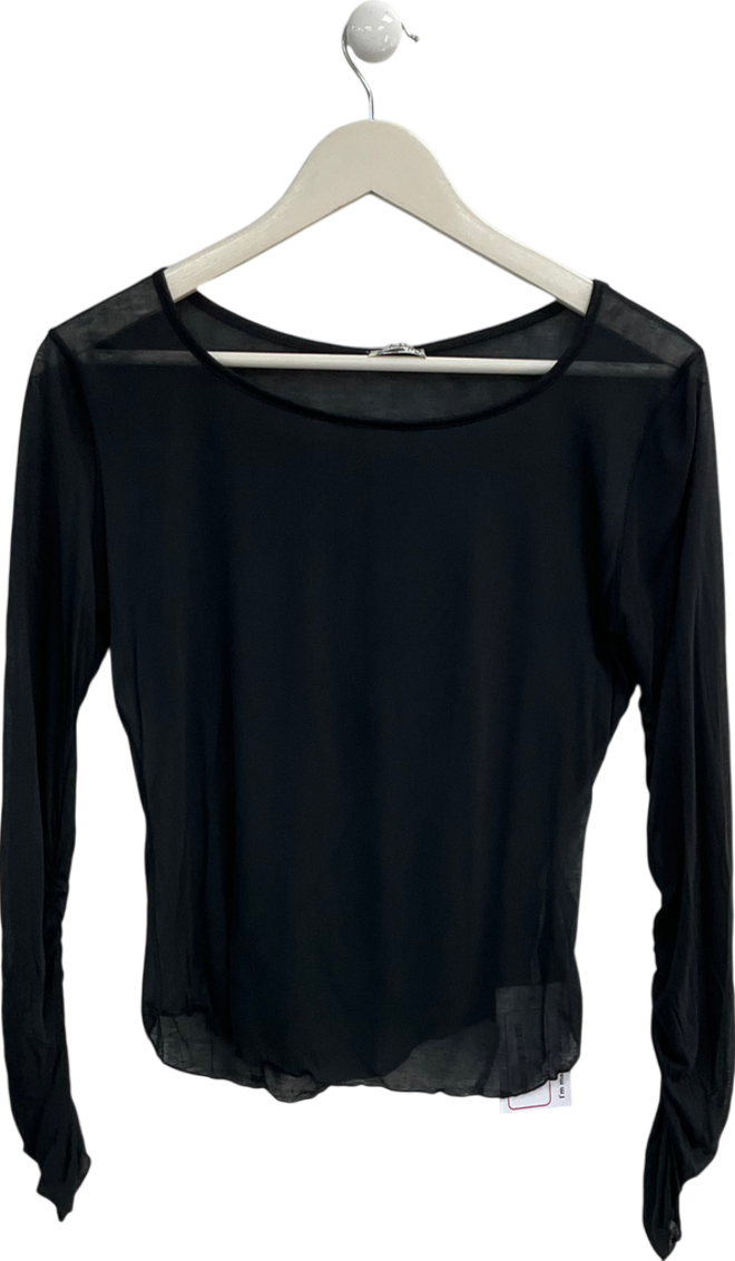 Free People Black Sheer Long Sleeve Top UK S