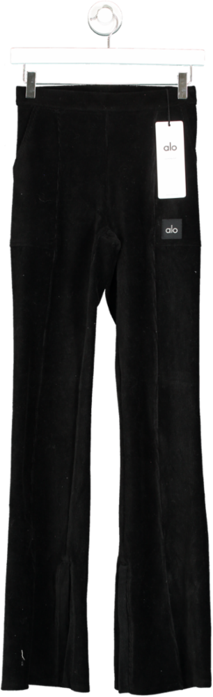 alo yoga Black Micro Corduroy High-waist Winter Break Flare Trousers UK XS