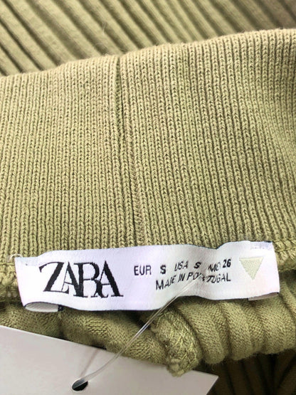 Zara Olive Green Ribbed Midi Skirt UK S