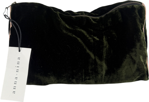 Anna + Nina Green Velour Love Makeup Pouch