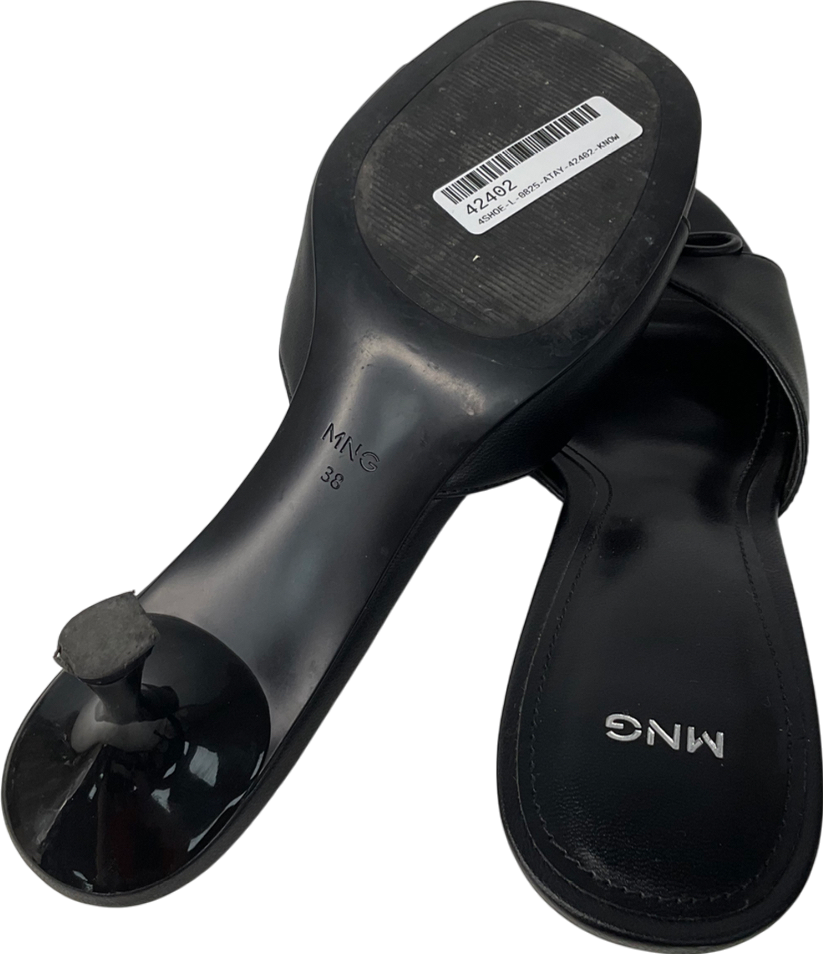 MANGO Black Sarao Bow Detail Heeled Mule Sandals UK 5 EU 38 👠