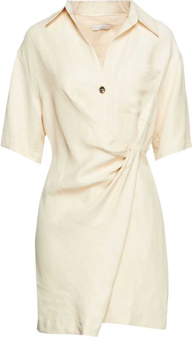 SANDRO PARIS Elba Draped Twill Mini Dress In Beige Fr36 UK 8