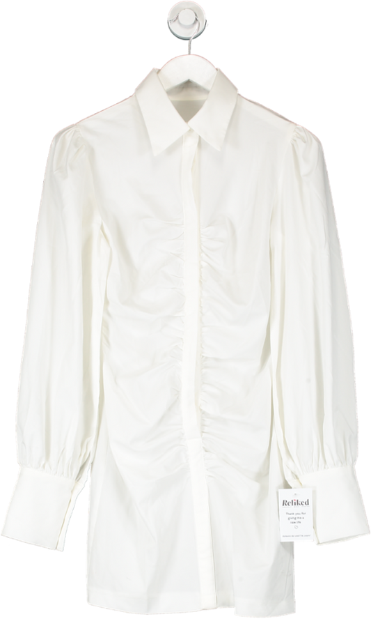 White Ruched Mini Shirt Dress UK M