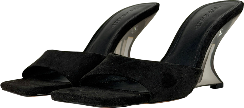Topshop Black Esme Mule With Clear Wedge Heel UK 6 EU 39