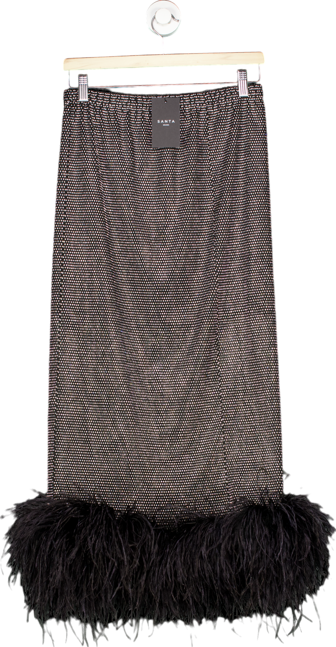 Santa Brands Black Sparkle feathers midi skirt UK L