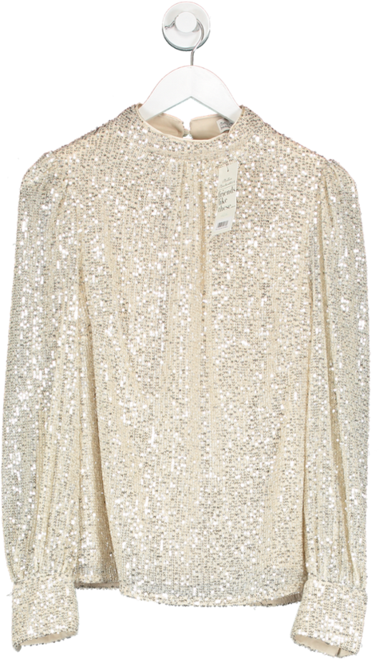 Friends like these Metallic Long Sleeve High Neck Sequin Party Blouse UK 10