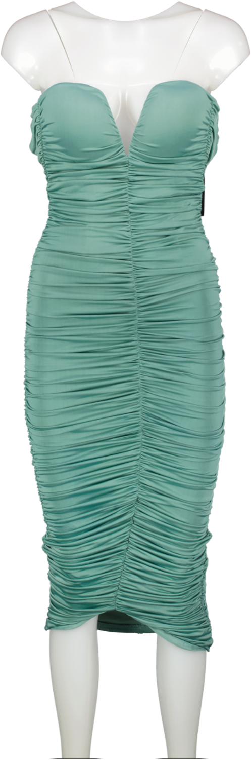 Fashion Nova Green Ruched Everywhere Midi Dress UK 4
