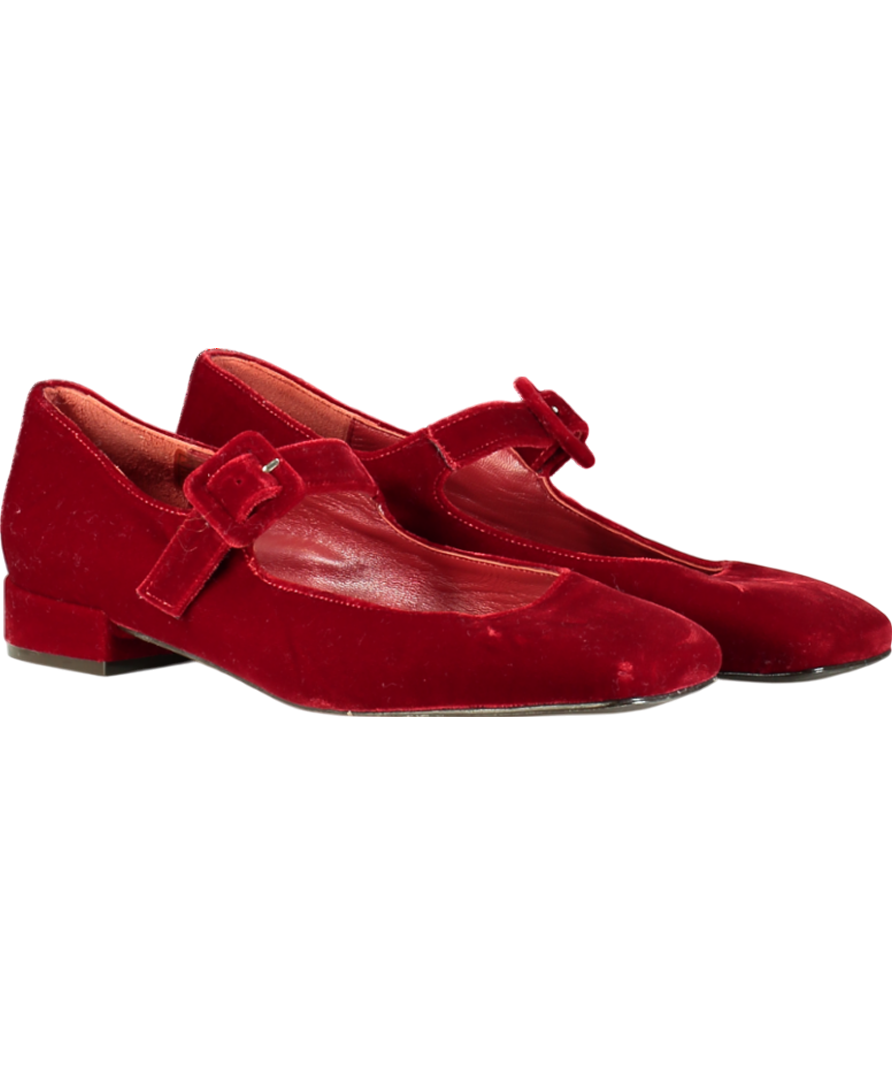 Penelope Chilvers Red Low Mary Jane Velvet Shoe UK 7 EU 40 👠