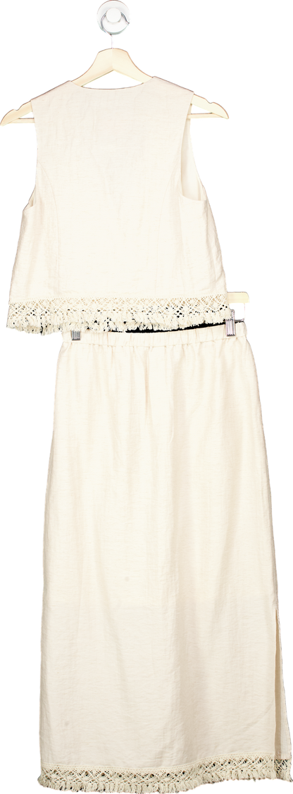 Fabrique Limited Edition Cream Two-Piece Sleeveless Lace Trim Dress UK S