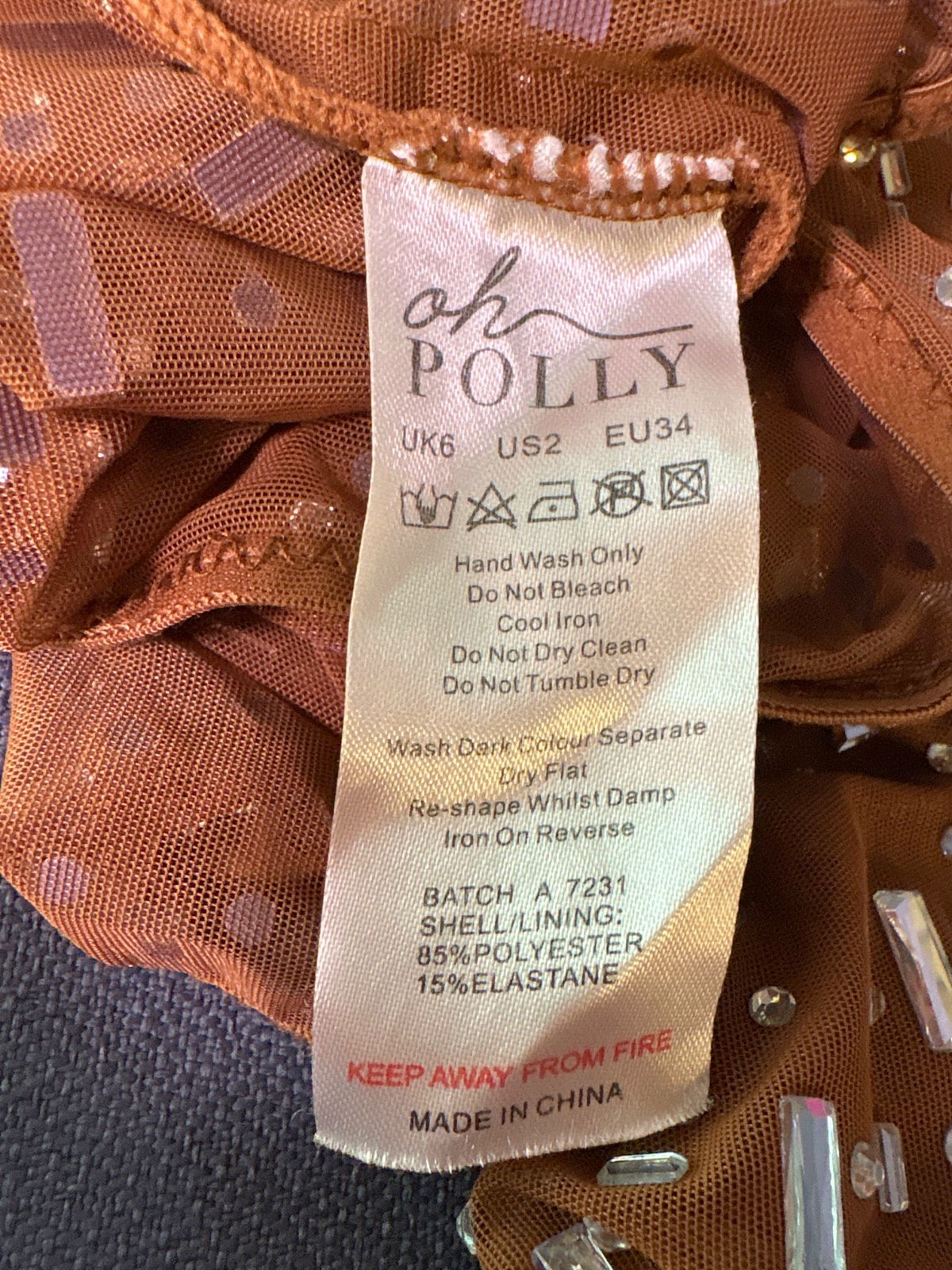 Oh Polly Brown Sequin Mesh Crop Top and Skirt Set UK 6