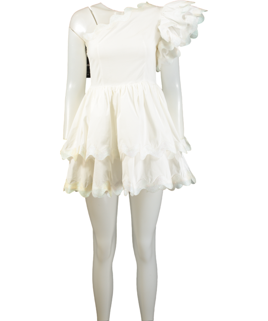 One Shoulder Scallop Edge Mini Dress White UK XS/S