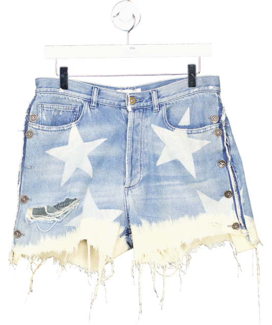 faith connexion Blue Denim Bleach Star Mini Shorts UK L