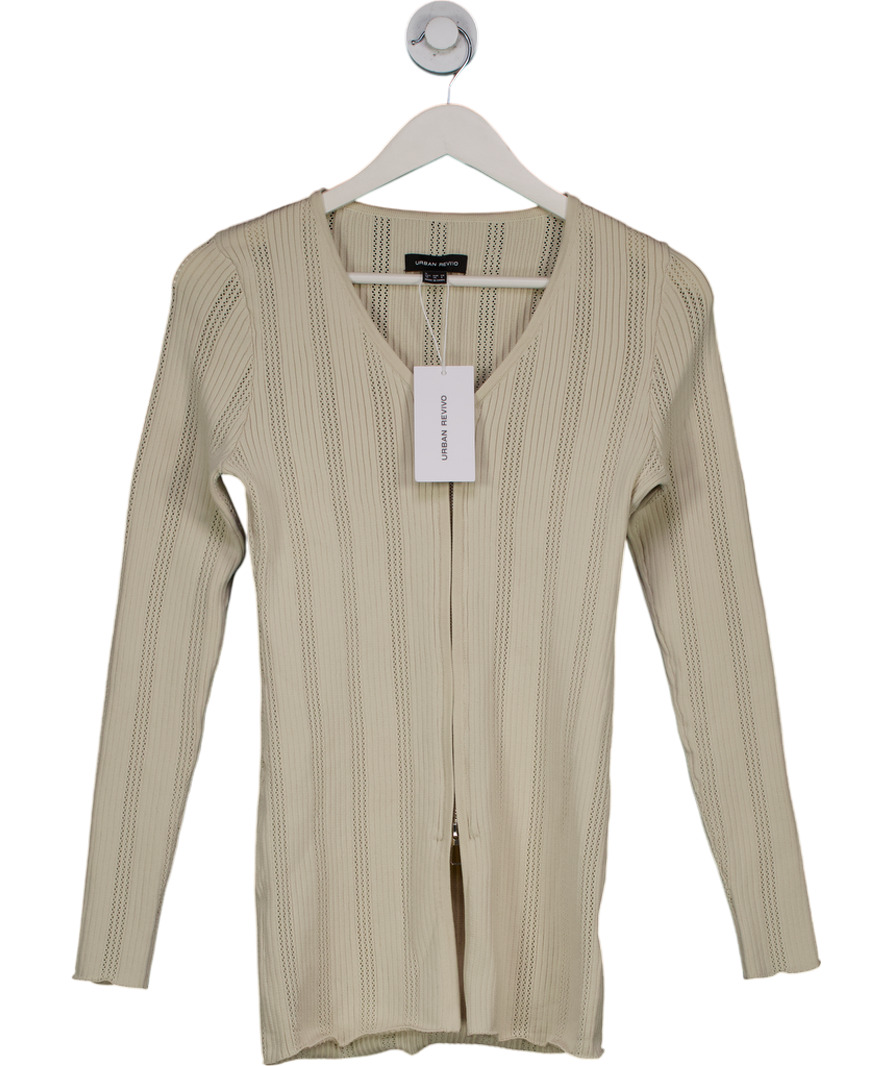 Urban Revivo Cream Zip Front Knitted Top UK S