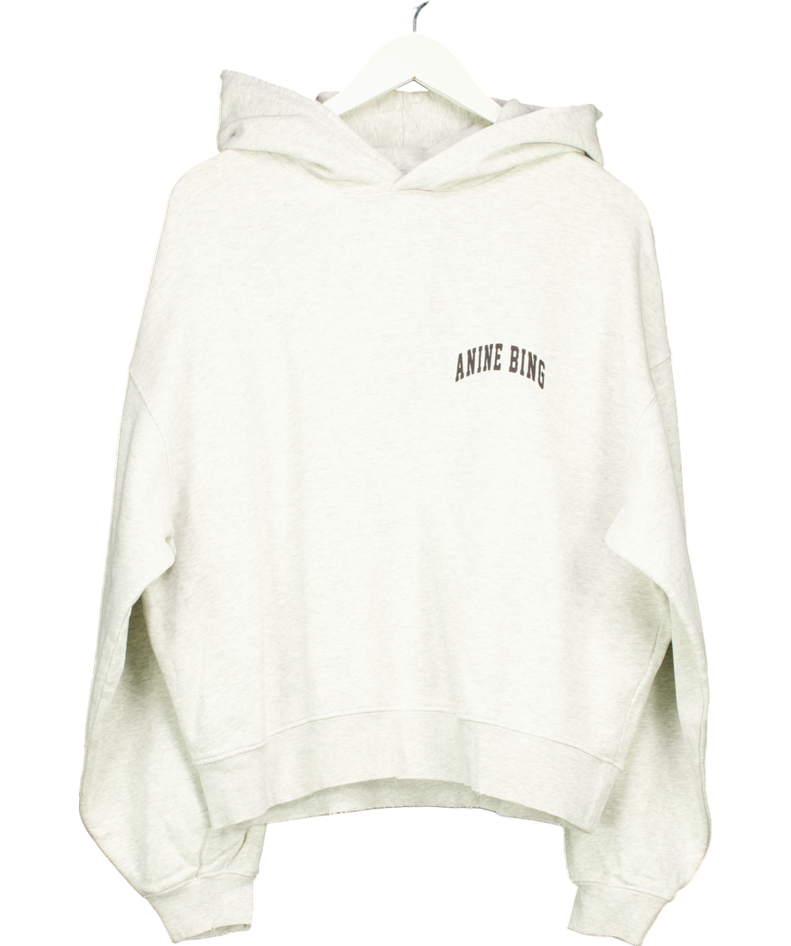Anine Bing Grey Hooded Sweatshirt With Distressed Hem UK XS