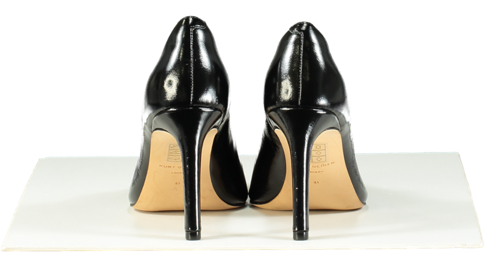Kurt Geiger Black Patent Leather regent court heel with Gold Cap Toe EU 41 UK 8