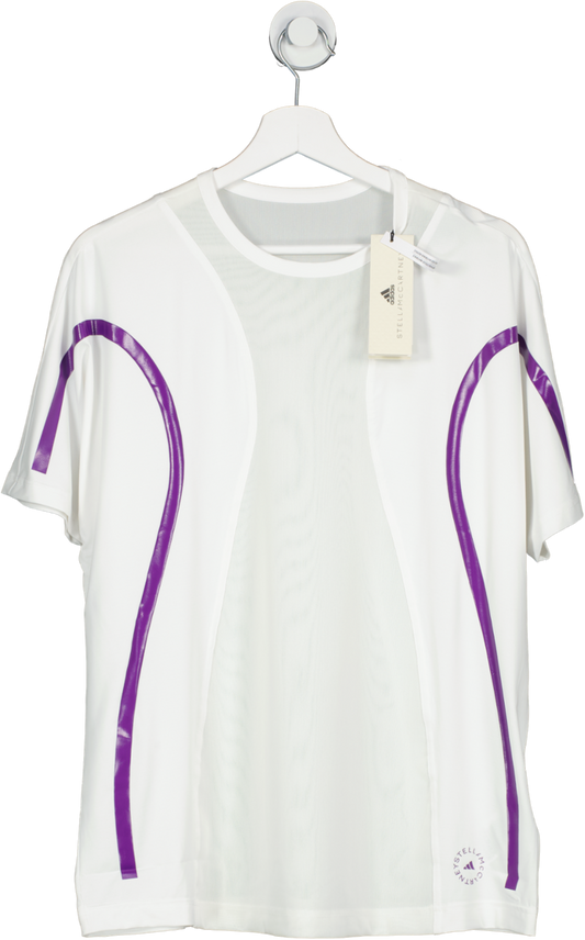 Adidas by Stella Mccartney Conscious  Loose Running Logo Tee In White & Active Purple UK L