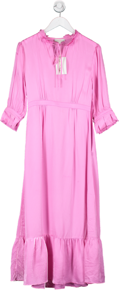Yolke Pink Evie Long Sleeve Tiered Midi Dress UK 6