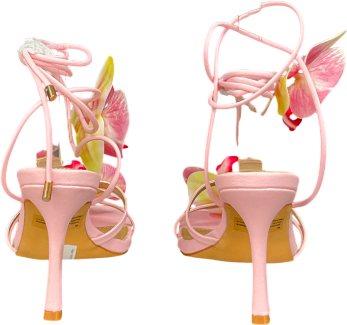 Ego Sugar-essance Lace Up Flower Detail Square Toe Heel In Pink Faux Leather UK 6 EU 39 👠
