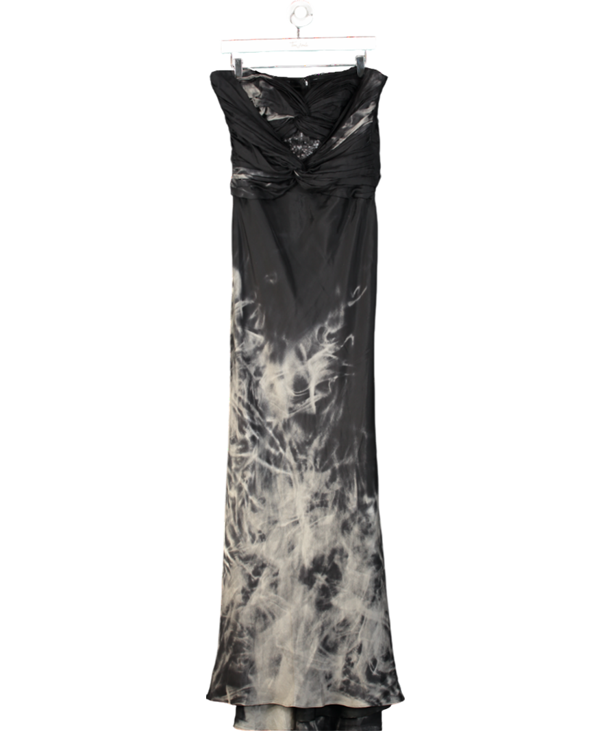 lipsy london Black Strapless Silk Smoke Print Maxi Dress UK 14