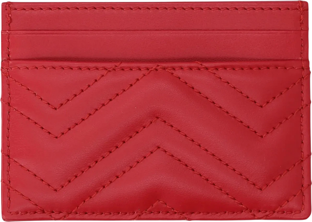 GUCCI Red/ Gold  Quilted Chevron Nappa Leather GG Marmont Card Case