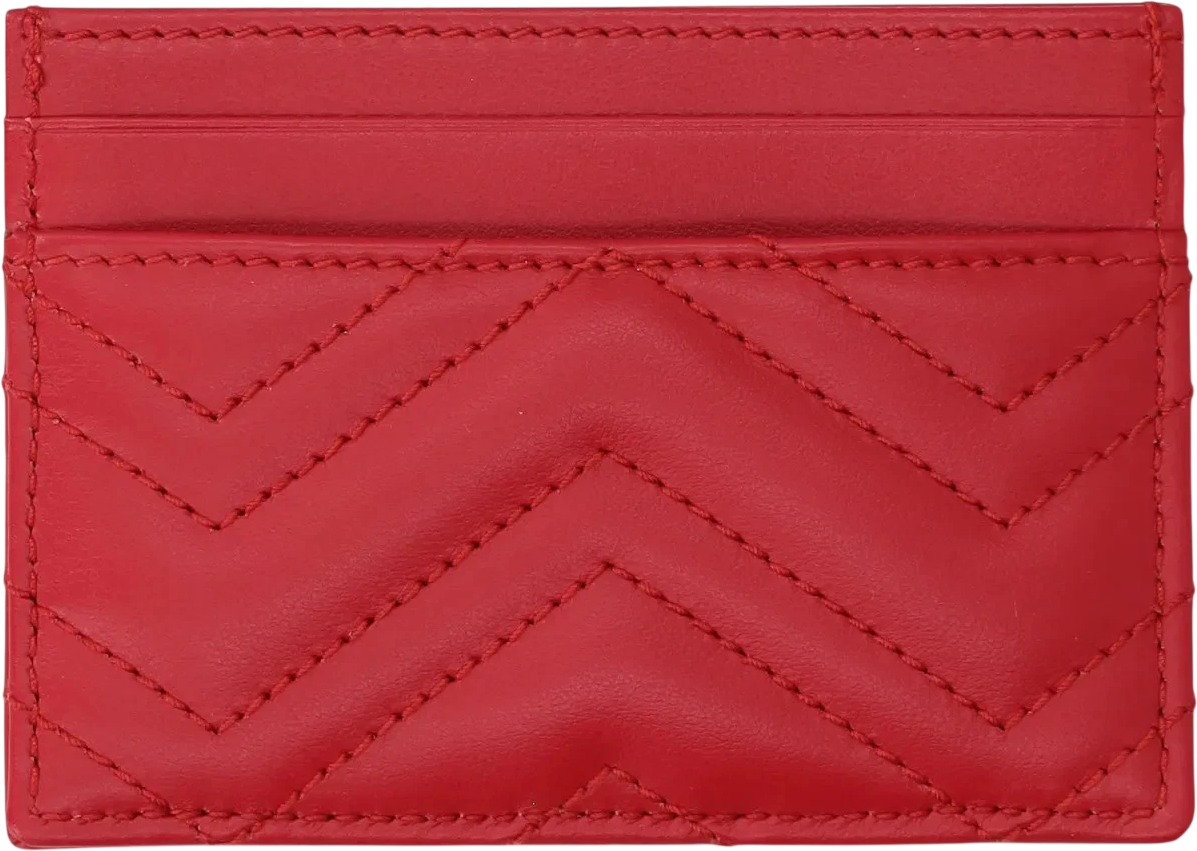 GUCCI Red Quilted Chevron Nappa Leather Gg Marmont Card Case One Size