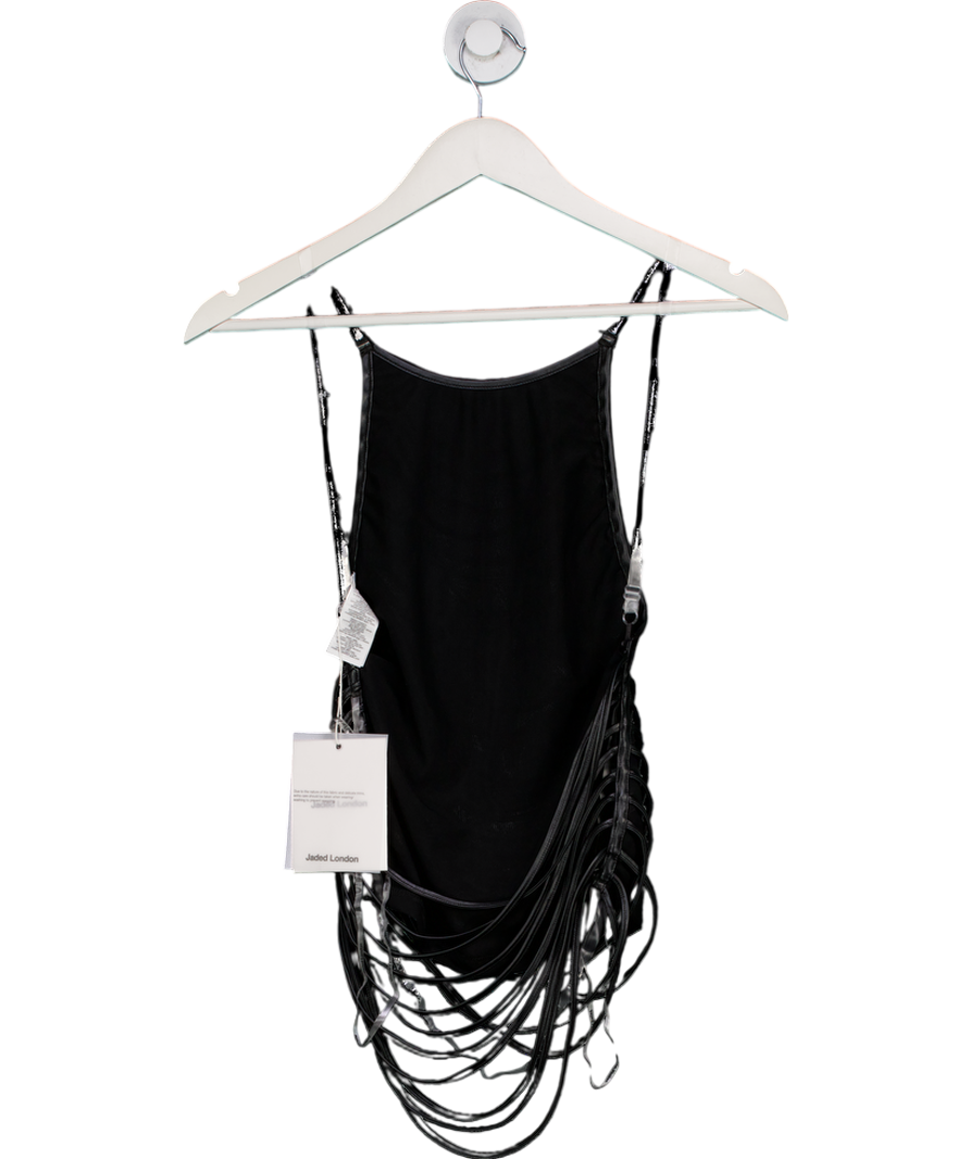 Jaded London Black Slashed Pu Halter Open Back Stretch Woven Top UK 6