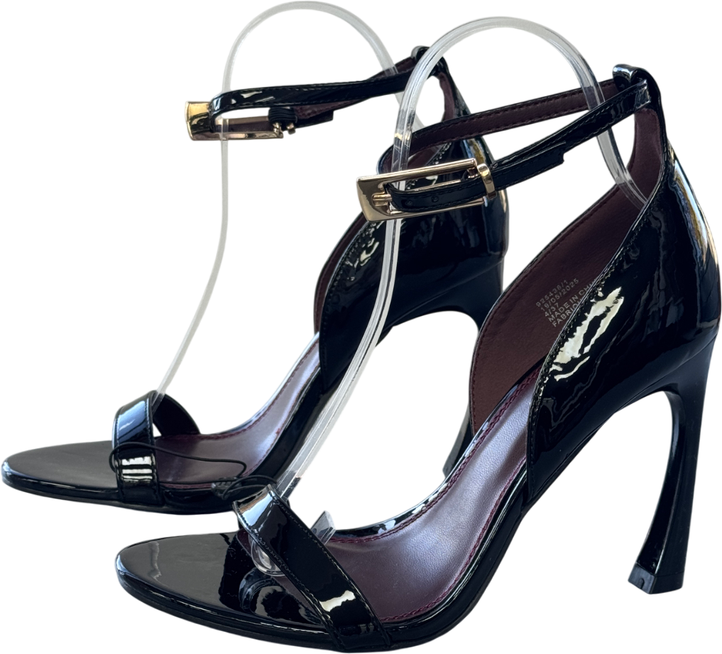 River Island Black Wide Fit Patent Banana Heeled Sandals UK 4 EU 37 👠