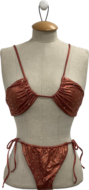 Lily Rose Brown Metallic Cinnamon Embellished Bikini UK S