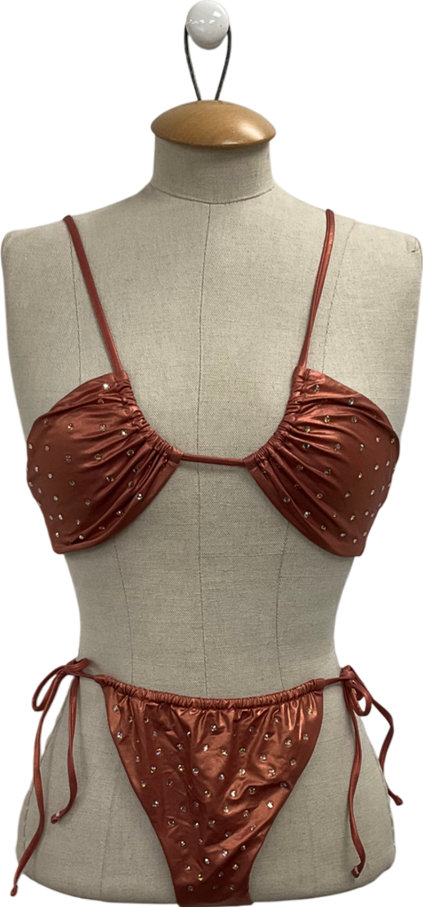 Lily Rose Brown Metallic Cinnamon Embellished Bikini UK S