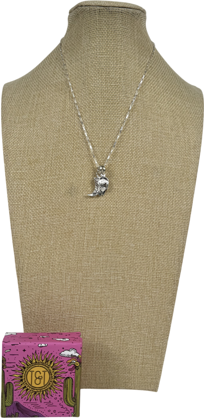 Tea & Tequila Metallic Paperclip Chain Necklace With Cowboy Charms In Silver One Size