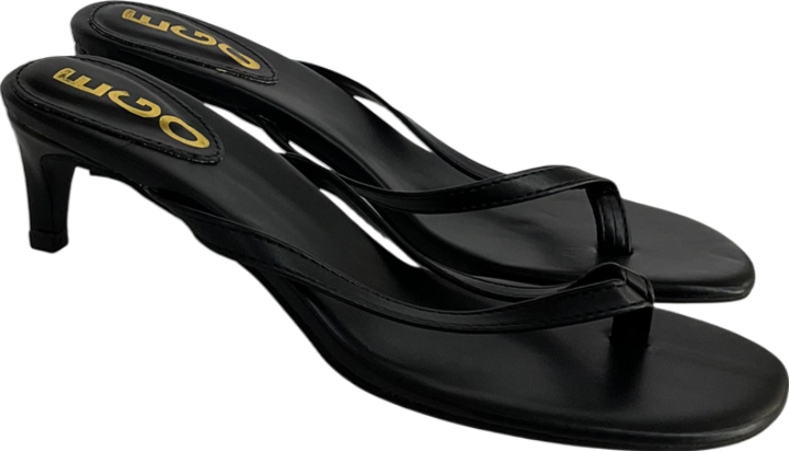 Public Desire Vertigo Black Pu Flower Detail Strappy Mid Heel Mules UK 5 EU 38 👠